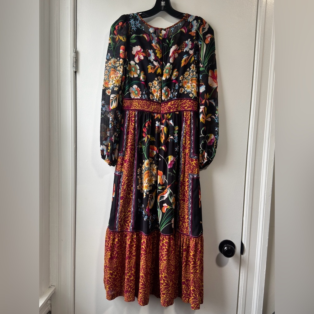 Anthropologie Black and Orange Tiered Sundress with Bishop Sleeves - Picture 3 of 16